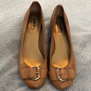 Brown Leather Wedges with Buckle Detail